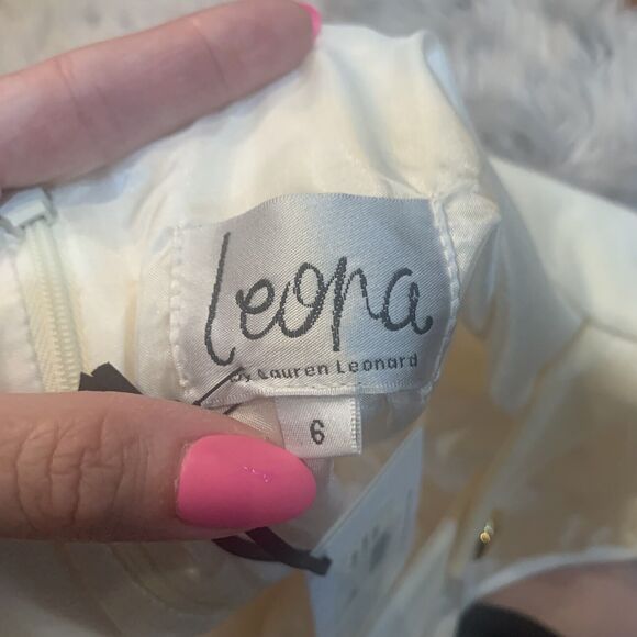 Leona by Lauren Leonard Womens Dress Size 6 Ivory Wool Gold Button Josephine New - Picture 2 of 10